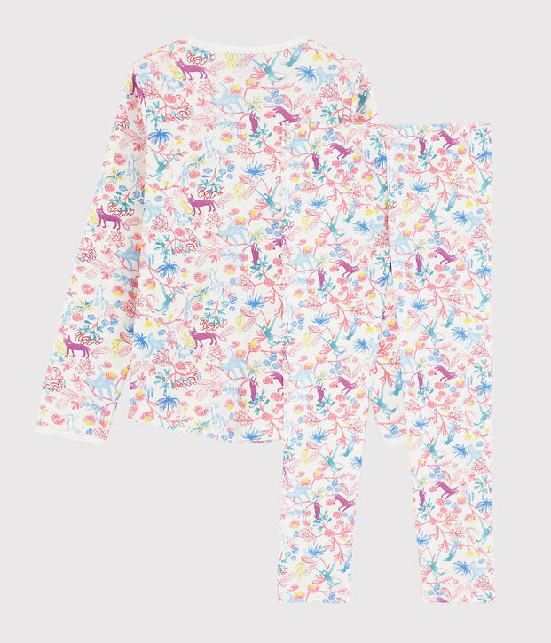 Pigiama fantasia giungla bambina in cotone bianco/multicolore