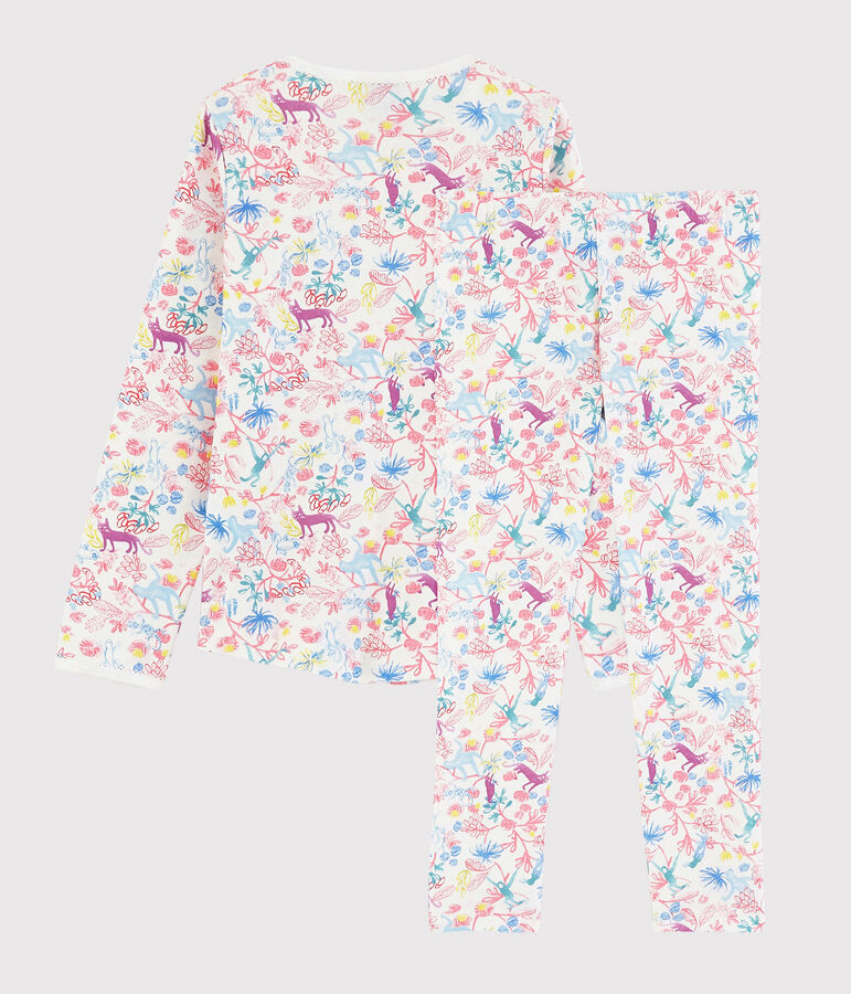 Pigiama fantasia giungla bambina in cotone bianco/multicolore