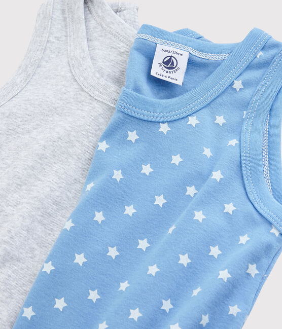 Confezione da 2 canottiere blu e grigio screziato bambino variante 1