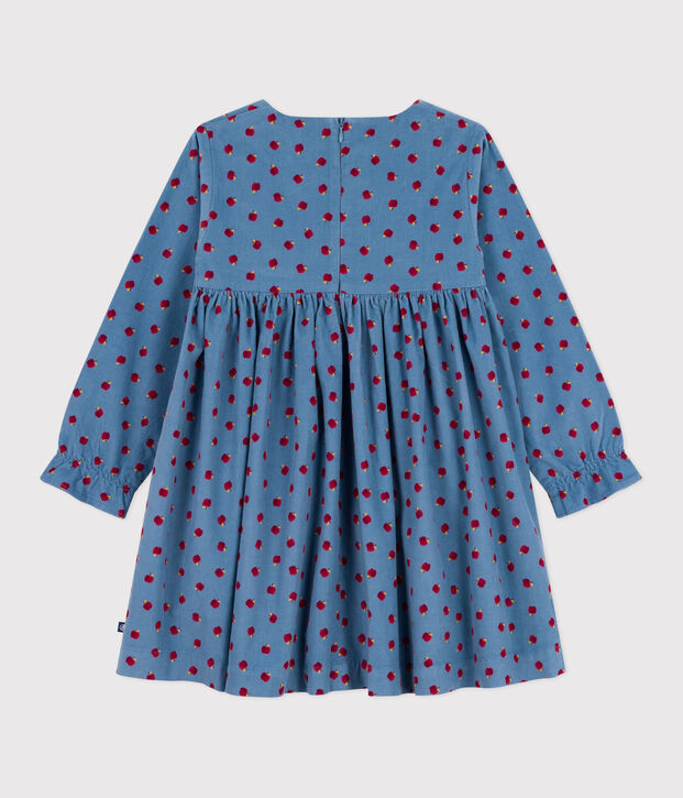Abito a maniche lunghe in velluto fantasia bambina blu/multicolore