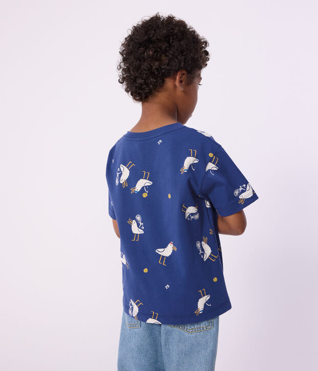 T-shirt a maniche corte in cotone con gabbiani stampati bambino blu/multicolore