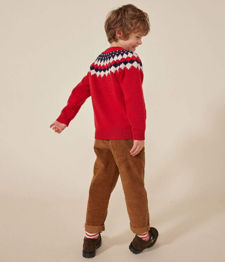 Maglione jacquard in lana e cotone bambino rosso/multicolore