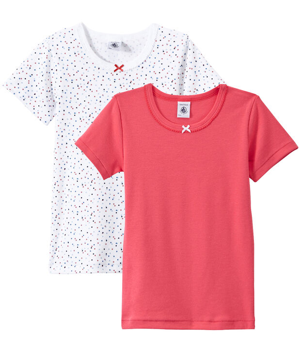 Lotto di 2 t-shirts per bambina a maniche corte bianco