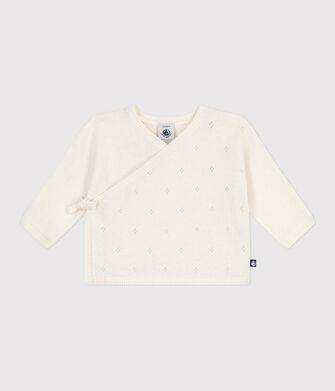 Brassi&egrave;re con incrocio in maglia traforata di misto lana e cotone neonato