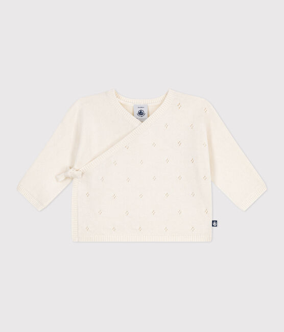Brassière con incrocio in maglia traforata di misto lana e cotone neonato bianco MARSHMALLOW