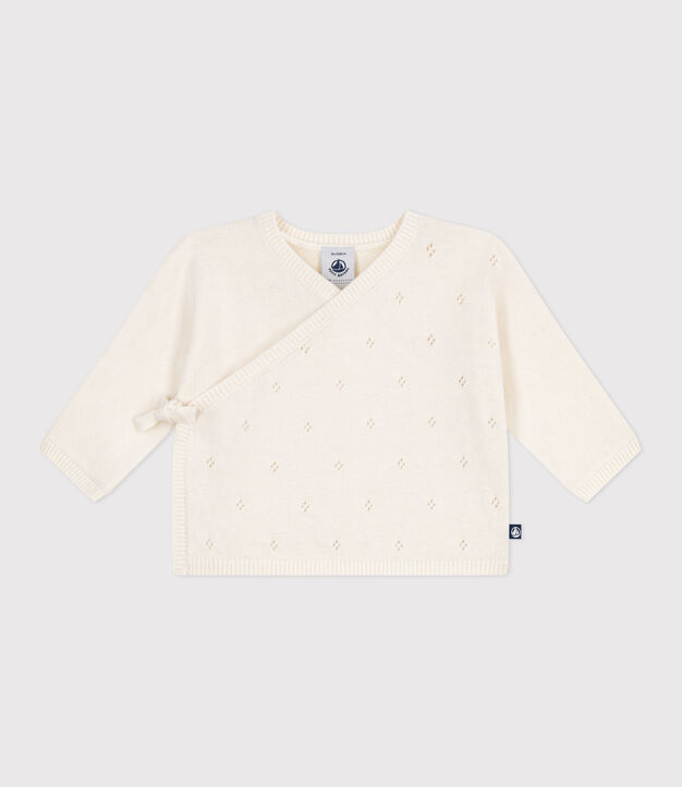 Brassi&egrave;re con incrocio in maglia traforata di misto lana e cotone neonato bianco