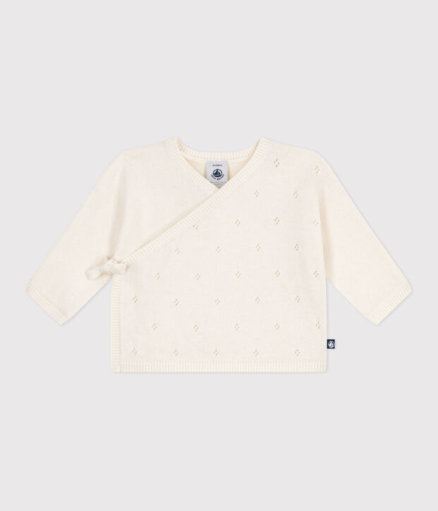 Brassi&egrave;re con incrocio in maglia traforata di misto lana e cotone neonato bianco