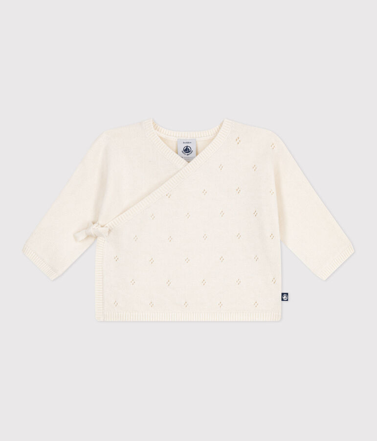 Brassi&egrave;re con incrocio in maglia traforata di misto lana e cotone neonato bianco