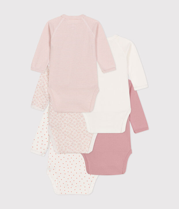 Confezione da 5 body incrociati beb&egrave; a maniche lunghe in cotone multicolore