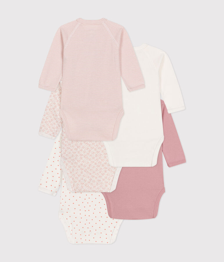 Confezione da 5 body incrociati beb&egrave; a maniche lunghe in cotone multicolore