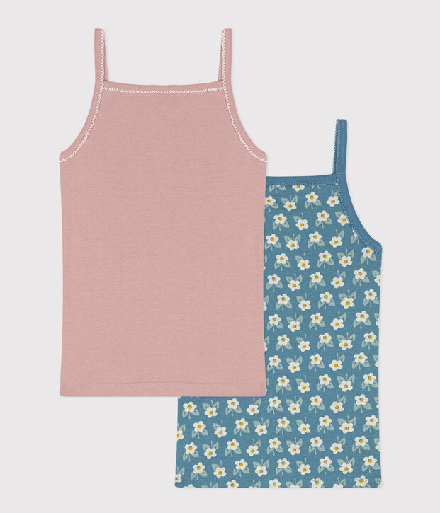 Confezione da 2 canottiere con spalline bambina in cotone motivo a fiore multicolore