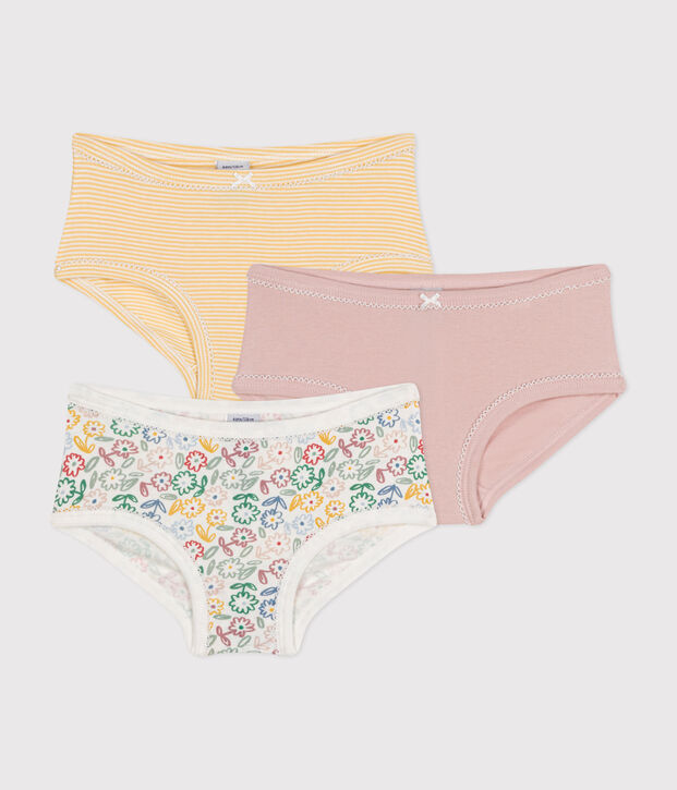 Set di 3 slip a vita alta in cotone a fiori bambino multicolore