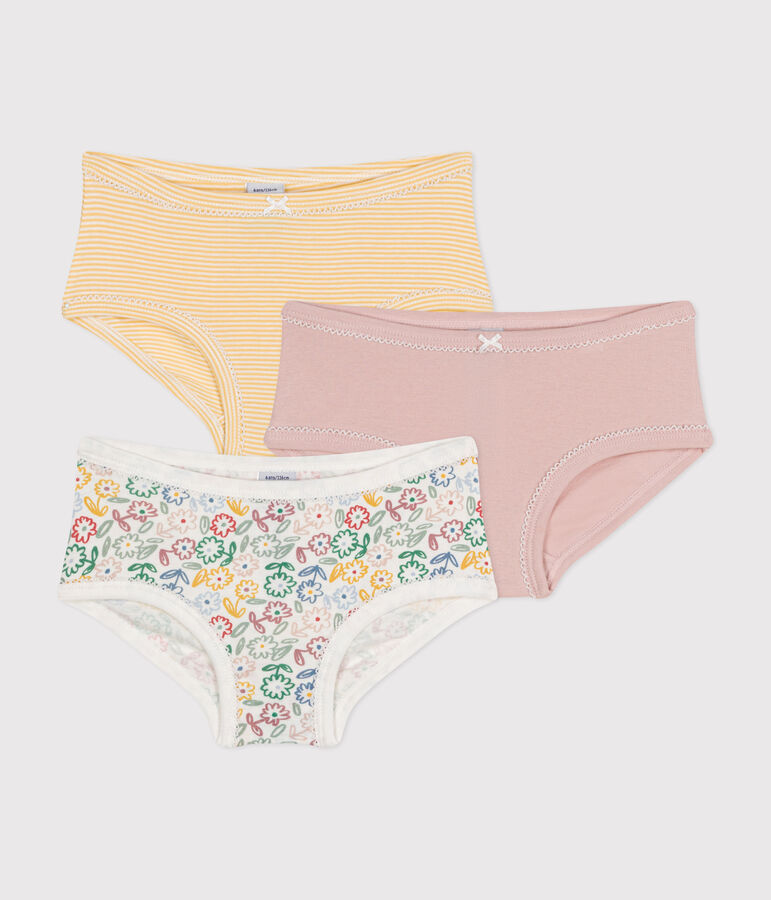 Set di 3 slip a vita alta in cotone a fiori bambino multicolore