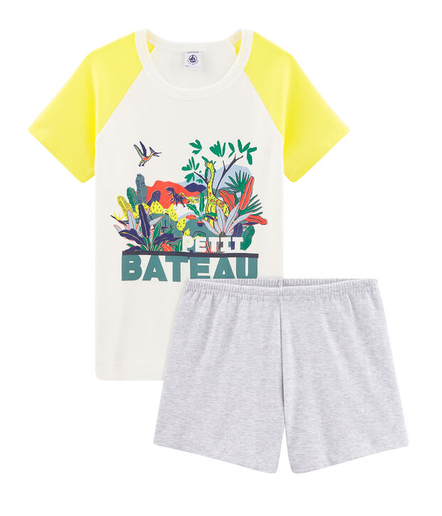 Pigiama corto bambino a costine bianco/multicolore