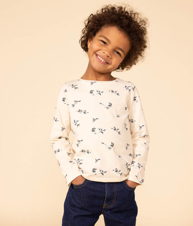 T-shirt a maniche lunghe in cotone a fiori bambina ecru/multicolore