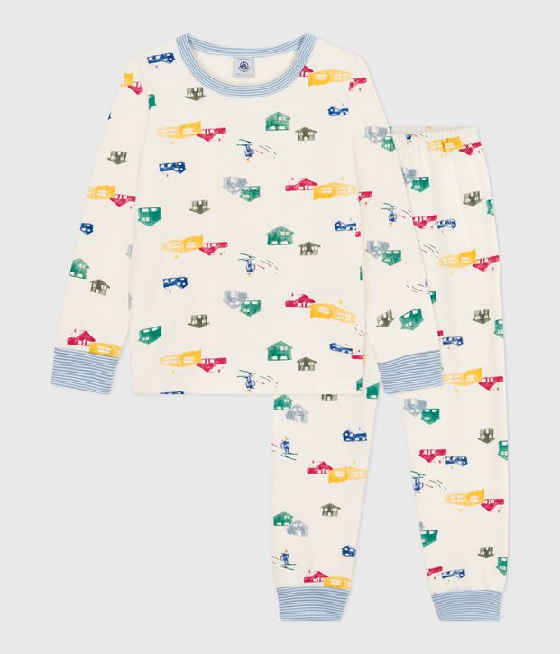 Pigiama bambino in tessuto felpato con baite stampate ecru/multicolore