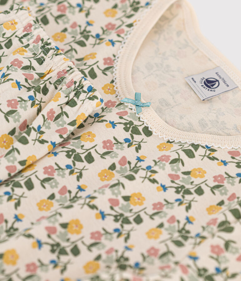 Pigiama in cotone fantasia a fiori bambino ecru/multicolore