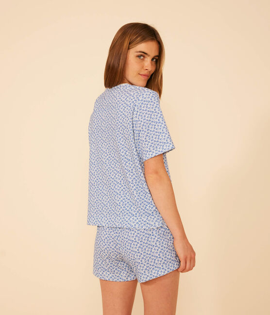 Pigiama donna con pantaloncini e t-shirt in cotone con motivo floreale blu MARSHMALLOW/ INCOGNITO