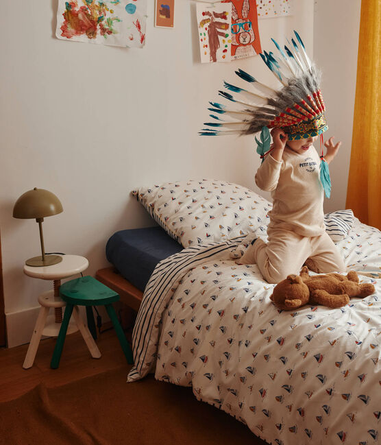 Copripiumino e federa per bambini con motivo barche bianco MARSHMALLOW/blu MEDIEVAL/ MULTICO