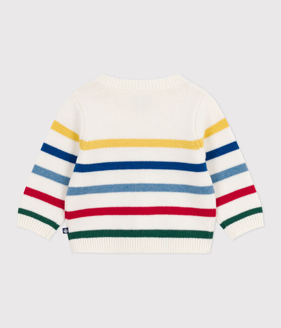 Maglione in misto lana e cotone a righe multicolori neonato bianco MARSHMALLOW/bianco MULTICO