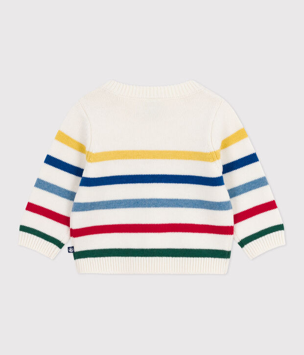 Maglione in misto lana e cotone a righe multicolori neonato bianco/multicolore