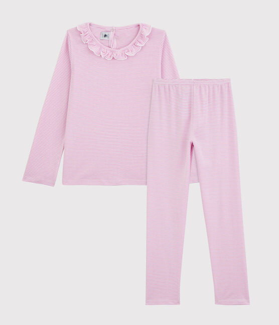 Pigiama a righe bambina in cotone e Lyocell rosa BOHEME/bianco MARSHMALLOW