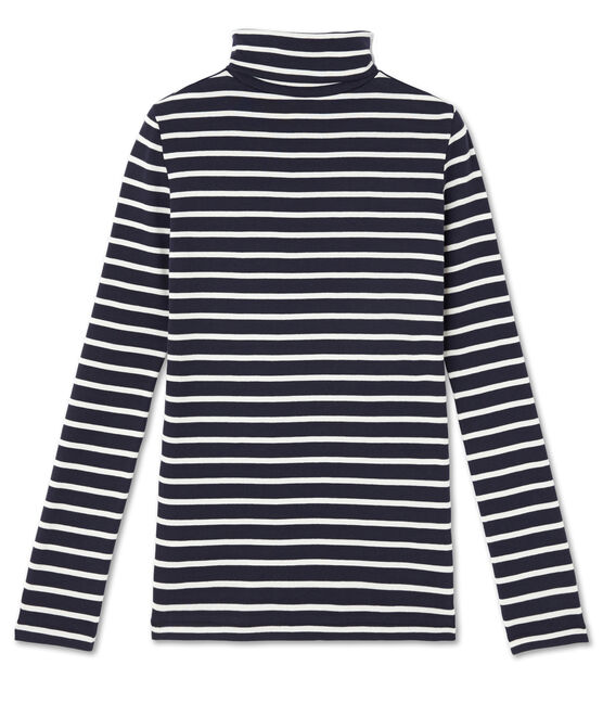 Dolcevita donna iconico righe blu SMOKING/beige COQUILLE