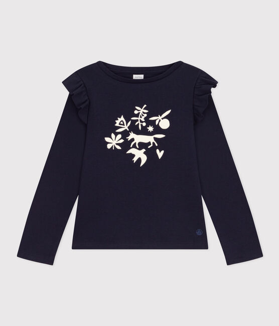 T-shirt maniche lunghe in cotone bambina blu SMOKING