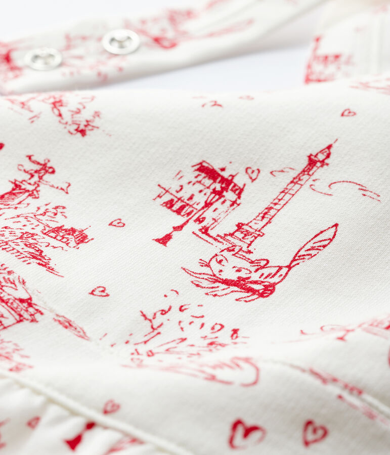 Salopette lunga in molleton beb&egrave; femmina bianco/rosso