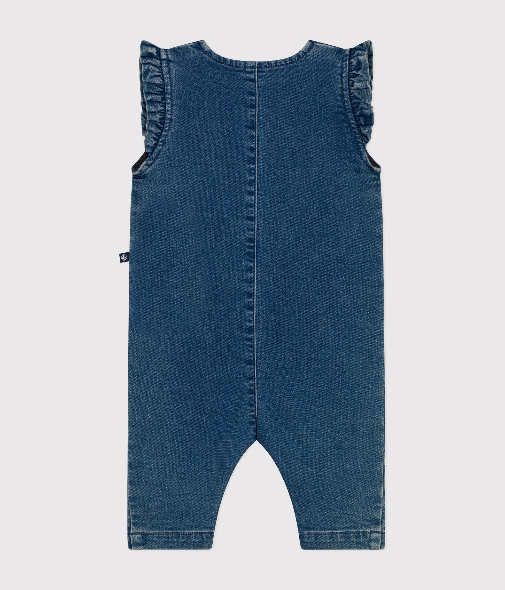 Tutina smanicata in denim bebè BLEU DELAVE Petit Bateau