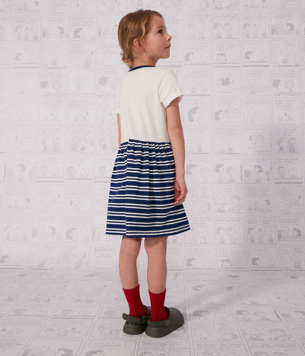 Abito manica corta in cotone bambina blu/bianco