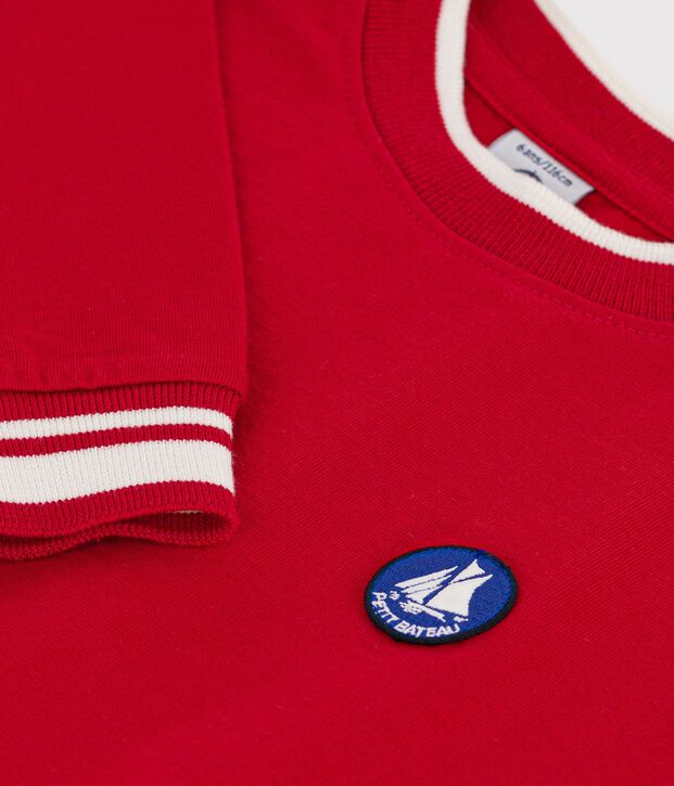T-shirt a maniche lunghe in cotone tinta unita bambino rosso