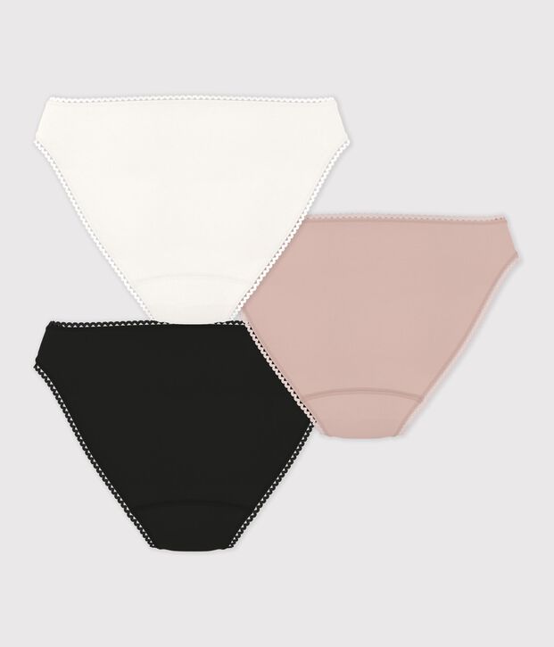 Set di 3 slip in cotone ed elastan tinta unita donna multicolore