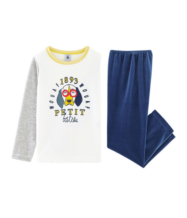 Pigiama bambino in ciniglia blu/grigio/multicolore
