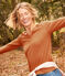 T-shirt La Regular scollo a V in cotone Donna marrone ECUREUIL