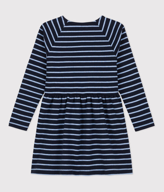 Abito caldo in cotone a righe a maniche lunghe bambina blu SMOKING/ SKY CHINE