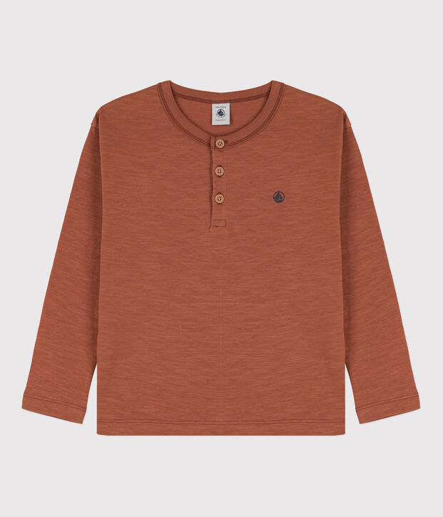 T-shirt bambino a maniche lunghe in cotone marrone