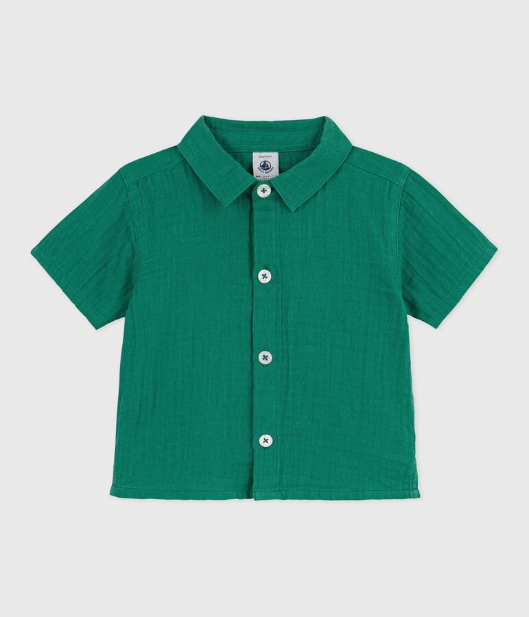 Camicia a maniche corte in misto cotone/lino tinta unita neonato verde