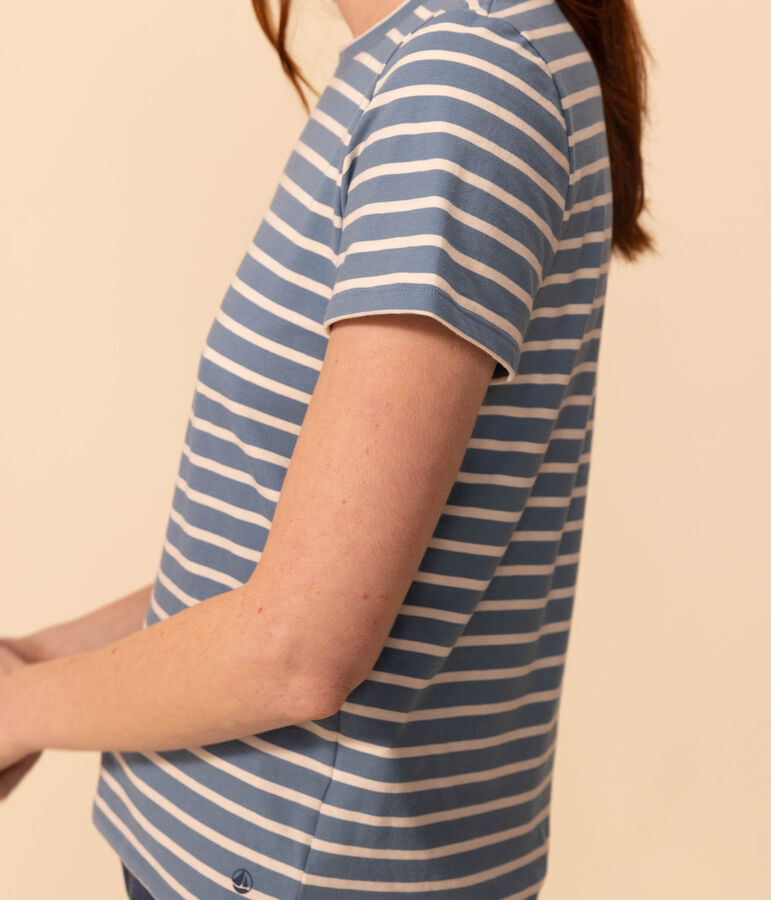 T-shirt LE DROIT girocollo in cotone Donna blu/ecru