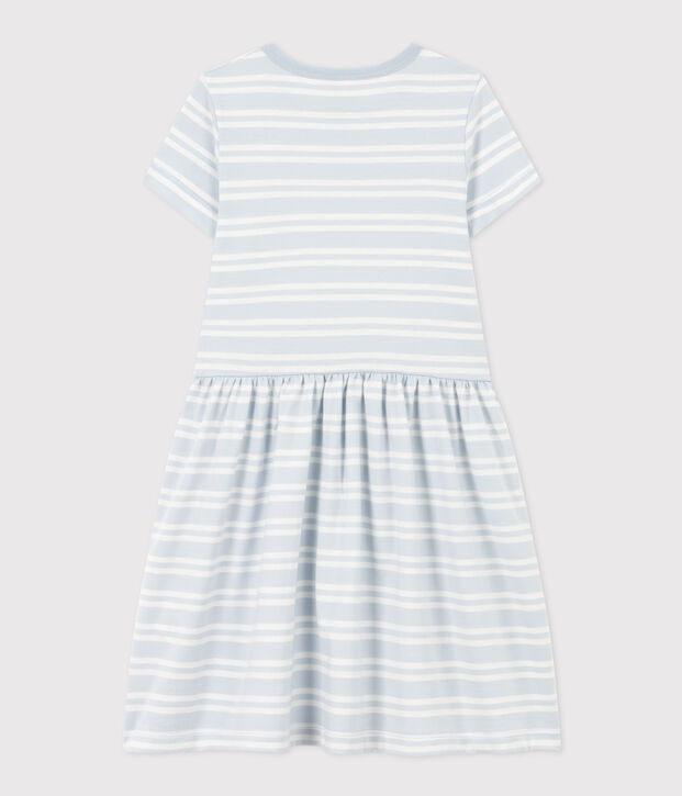 Abito a maniche corte in cotone a righe bambina blu/bianco