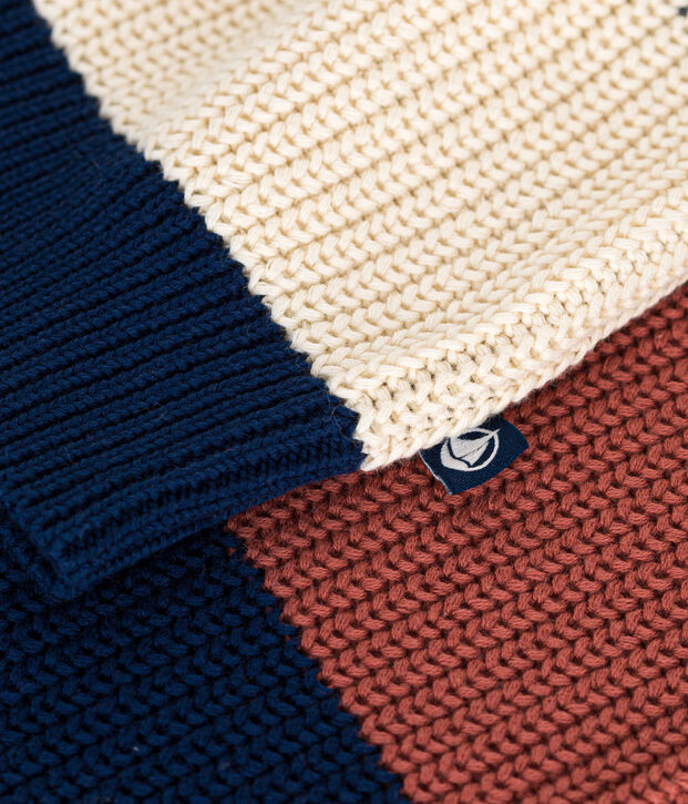 Maglione in cotone rigato da donna ecru/multicolore