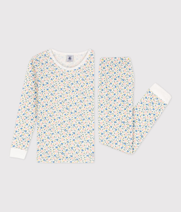 Pigiama bambina in cotone aderente bianco/multicolore