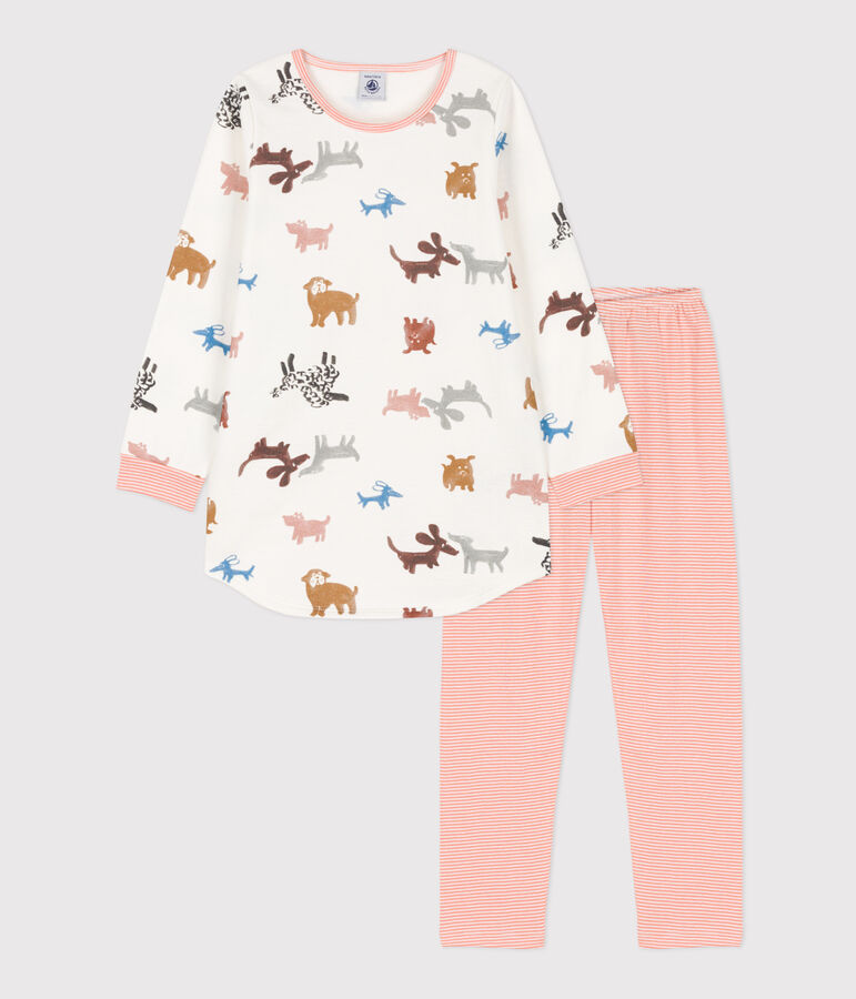 Camicia da notte bambina in tessuto felpato motivo cane bianco/multicolore