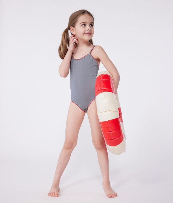 Costume da bagno intero a righe bambina blu MEDIEVAL/bianco MARSHMALLOW