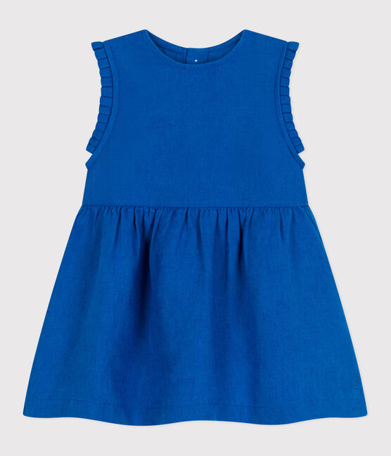 Abito senza maniche in lino neonata blu PORCELANA