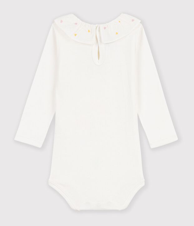 Body in cotone tinta unita con colletto ricamato neonato bianco