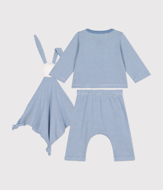 Set 3 pezzi in cotone neonato blu BEACH/ MARSHMALLOW