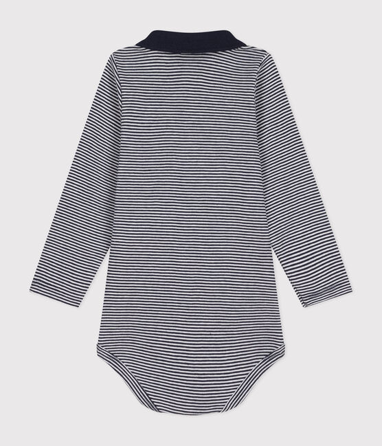 Body a manica lunga a righe con colletto in cotone per bebè blu SMOKING/bianco MARSHMALLOW