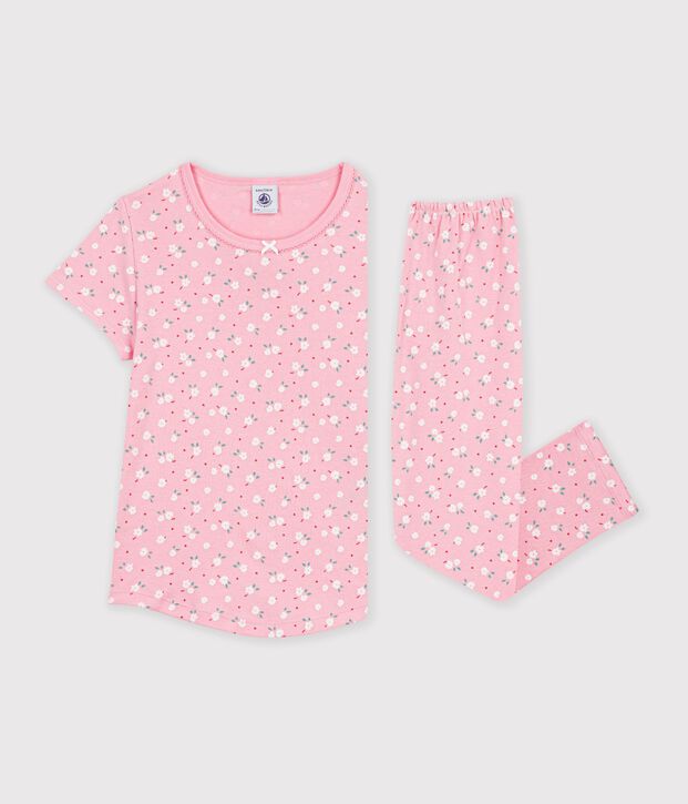 Pigiama a maniche corte e gamba lunga in cotone con stampa bambina rosa/multicolore