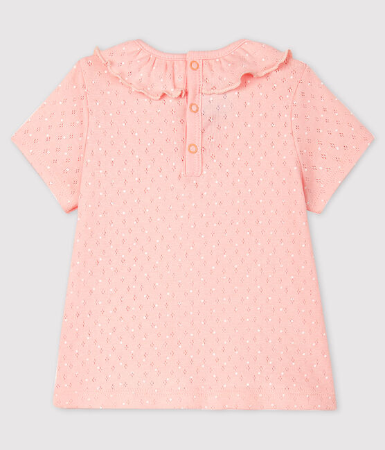Blusa traforata manica corta in cotone bebè femmina rosa MINOIS/bianco ECUME